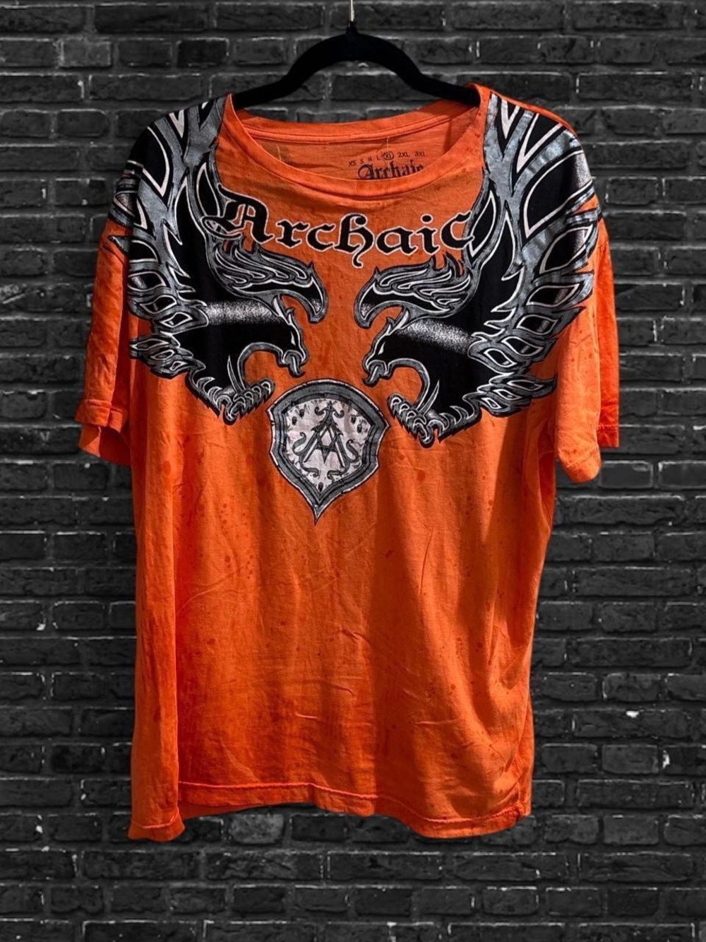Archaic Orange Short-Sleeve Graphic Tee with Black Eagle Design